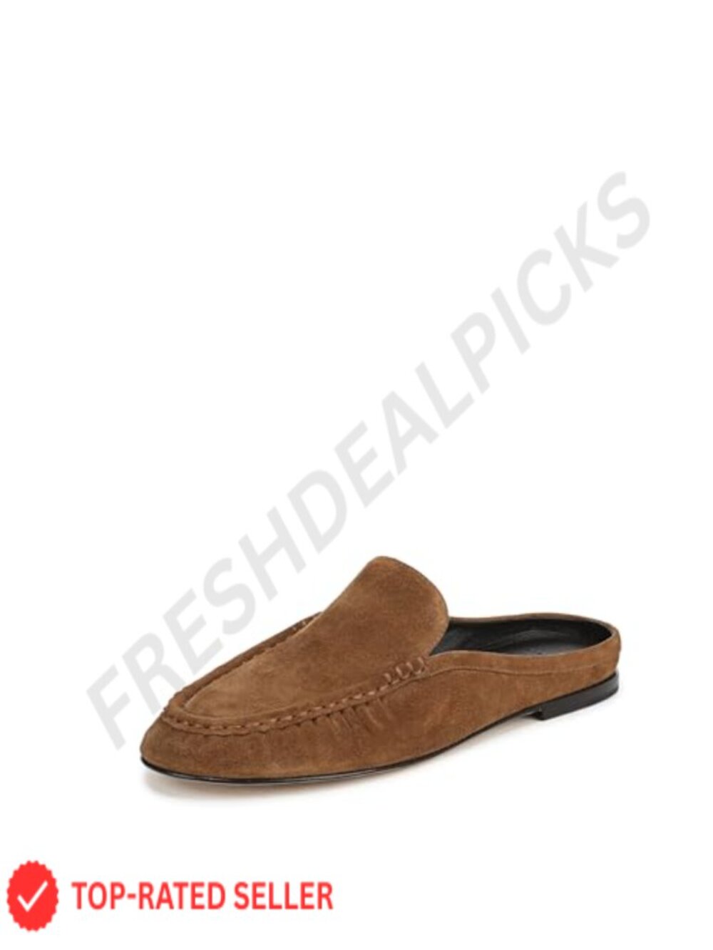 Suede Flat Loafer Mule, Almond Toe, Pull-On, Casual Wear